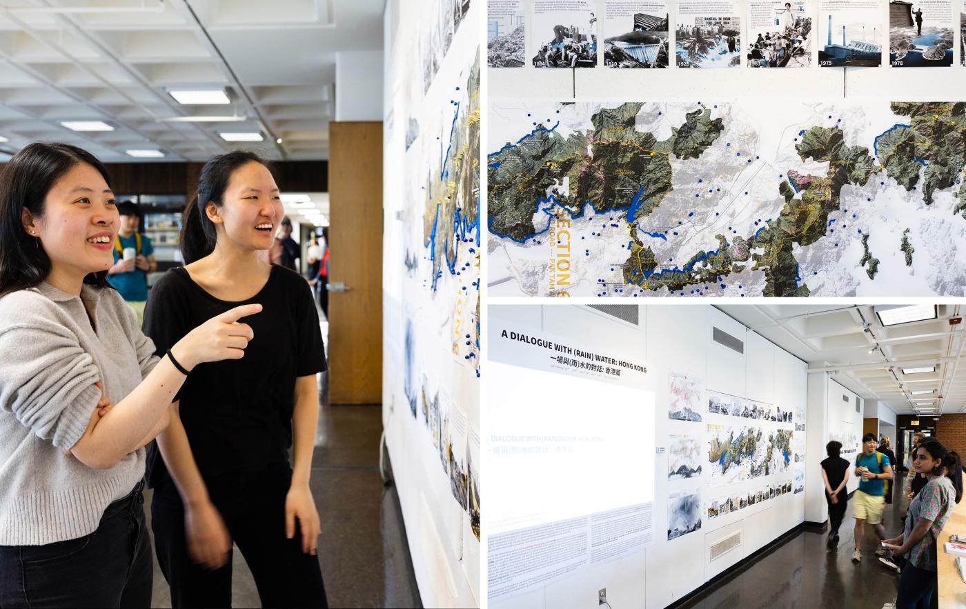 multiple views of student travel fellows' exhibition about Hong Kong and water