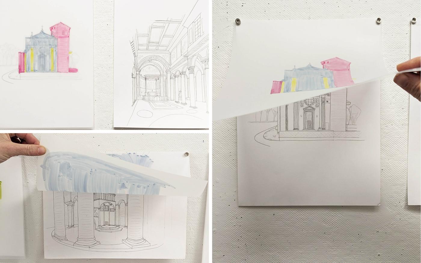 Drawings of religious architecture in Italy