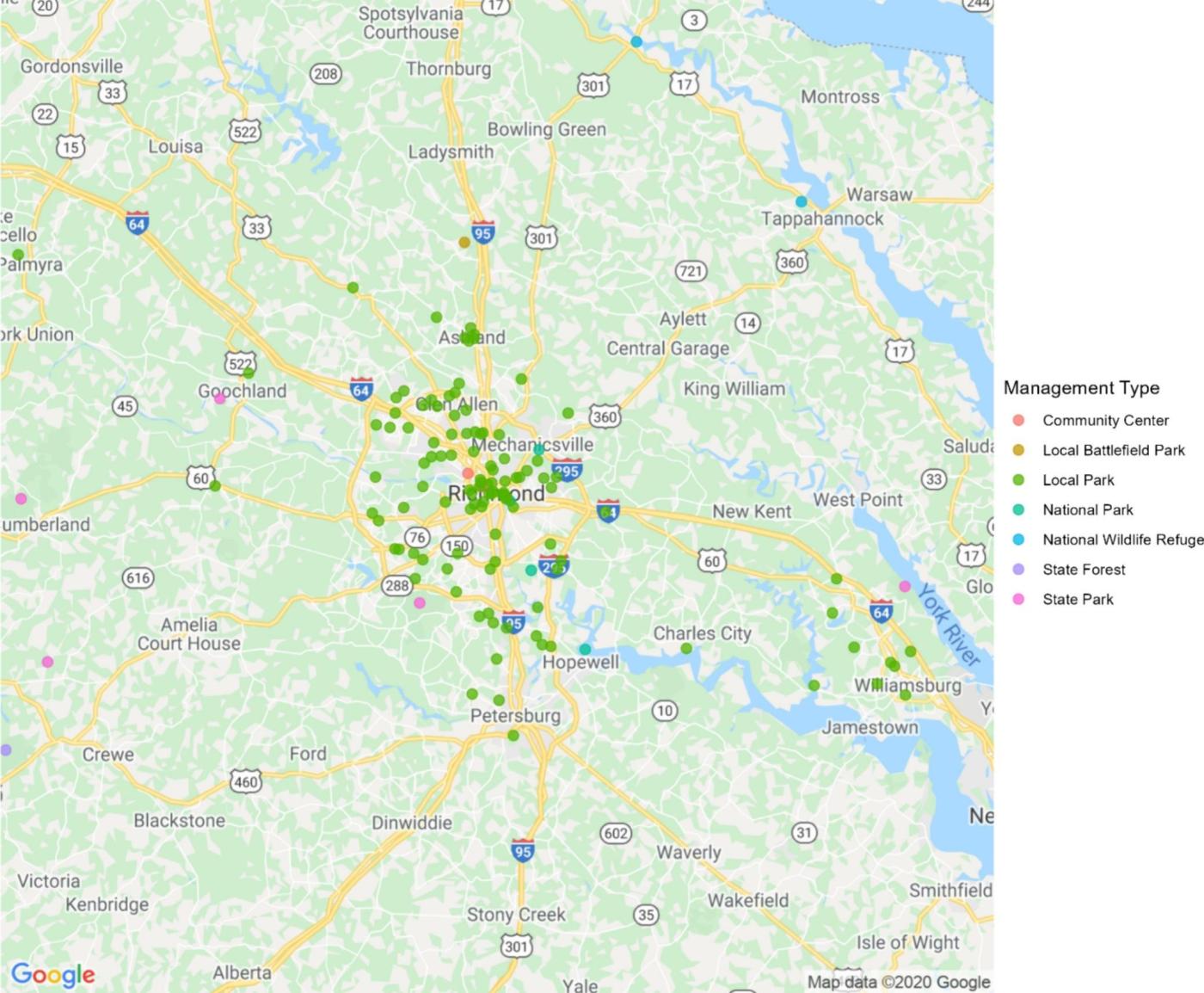 Richmond Virginia Mapping of Green Spaces